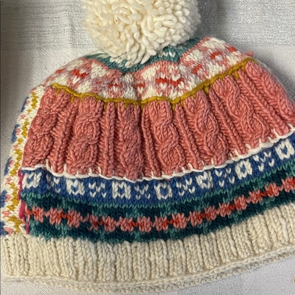 Anthropologie French Knot Brim field Colorful Knit Pom-Pom Beanie